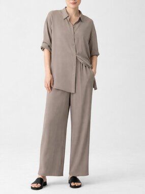 Eileen Fisher Silk Georgette Pants 20W New Dove Gray Wide Leg Minimalist Luxe